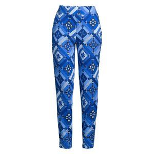 Lands End Womens Serious Sweats Sweatpants Navy Prosperity Quilt Pants XL